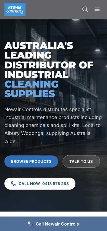 Newair Controls rebuilt website on a phone