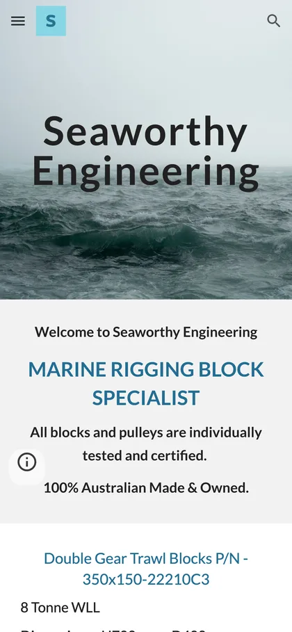 Seaworthy Engineering old Google Sites page on a phone
