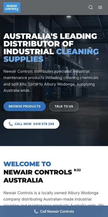 newaircontrols.com.au on a phone