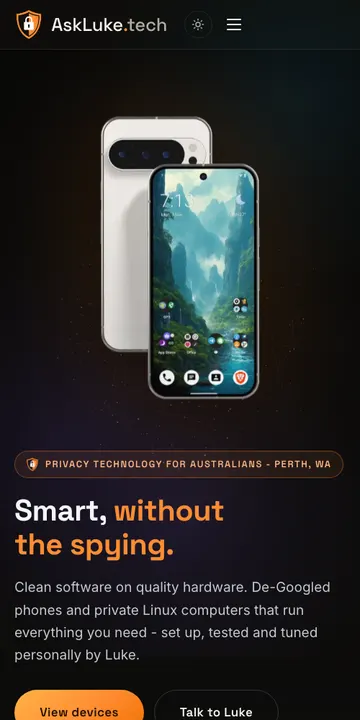 askluke.tech on a phone