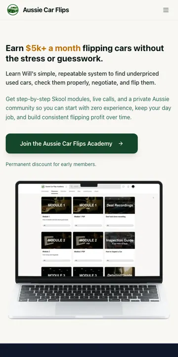 aussiecarflips.com on a phone